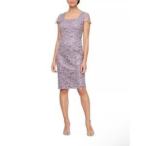 Alex Evenings Women's Embroidered Square-Neck Sheath Dress $179 MSRP